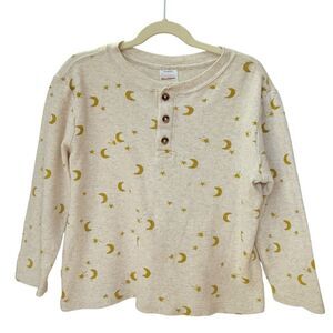 Hanna Andersson Kids Long Sleeve Star & Moon Print Henley Style Waffle Shirt. 5.